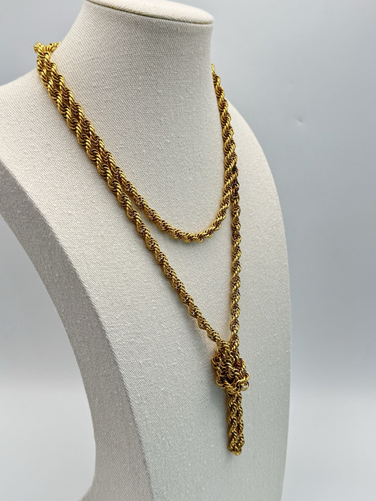 Vintage SIGNED Monet Twisted Goldtone Rope Chain Necklace Ca. 54”l