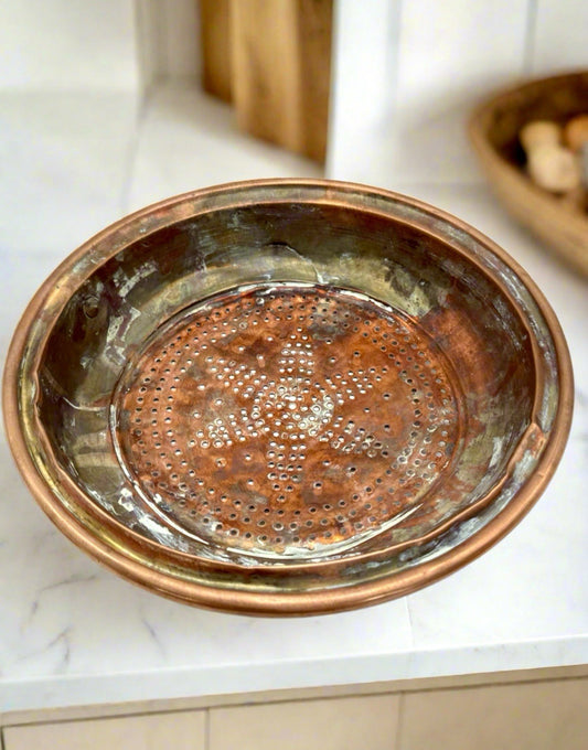 Old FRENCH STYLE Vintage Copper Wall Sieve 10” Estate Find