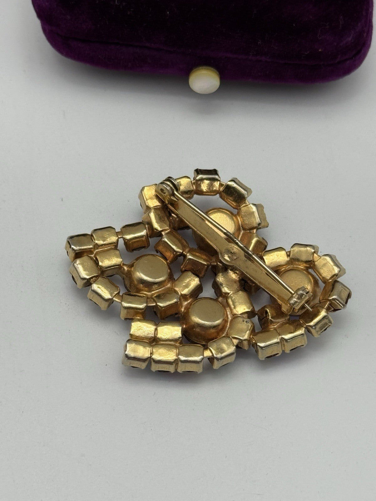 Vintage Brooch Red & Goldtone Rhinestone AB ESTATE FIND