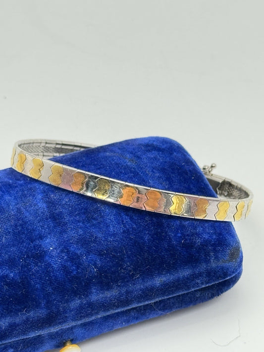 Vintage 925 Italy Omega Sterling Bracelet Gold Vermeil Accents 7.5”
