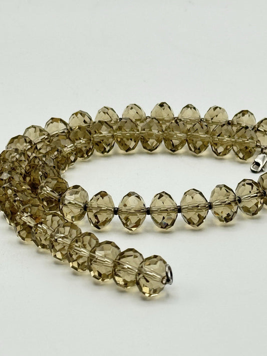 Grey/Green Glass Faceted Bead Necklace Sterling Clasp Circa 17”l