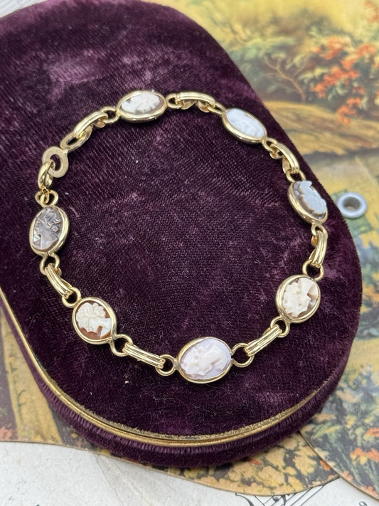 Vintage Carved Cameo Gold-Filled Bracelet Circa 7” ESTATE FIND