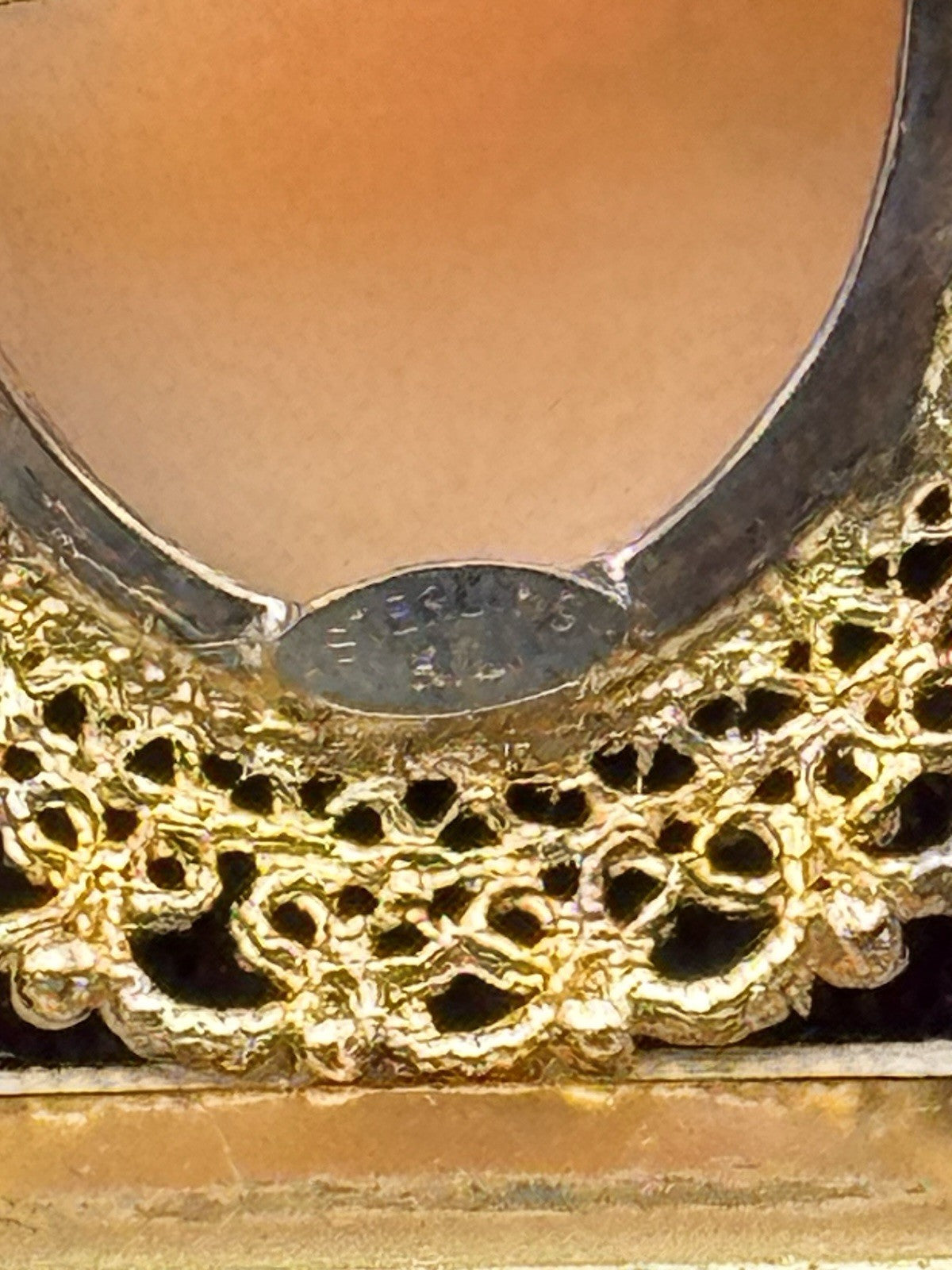Vintage Carved Cameo Brooch Pendant Left Facing Signed KL Gold-Plated STERLING