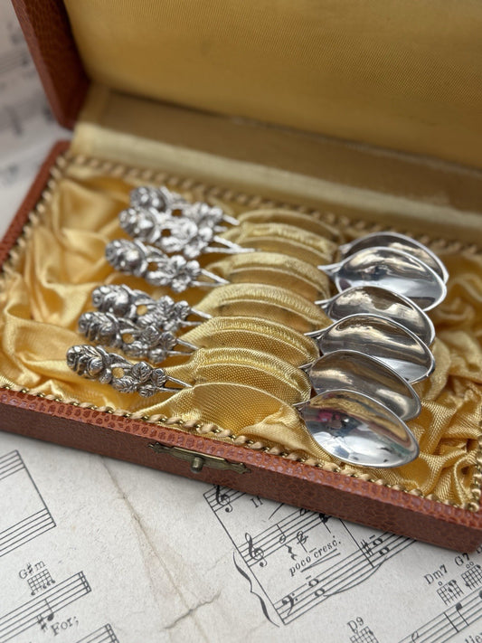 Set 6 Hildesheimer Rose 800 Silver Demitasse Spoons Germany w/ Original Box