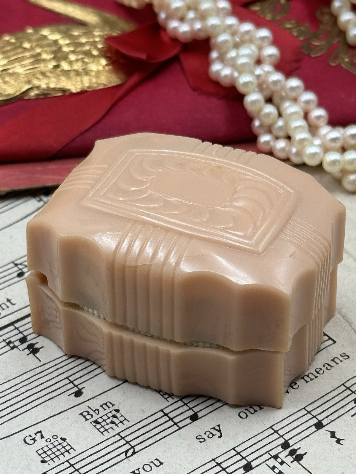VINTAGE Art Deco Ring Box Morton’s Jewelry Co. Richmond VA - PALE PINK