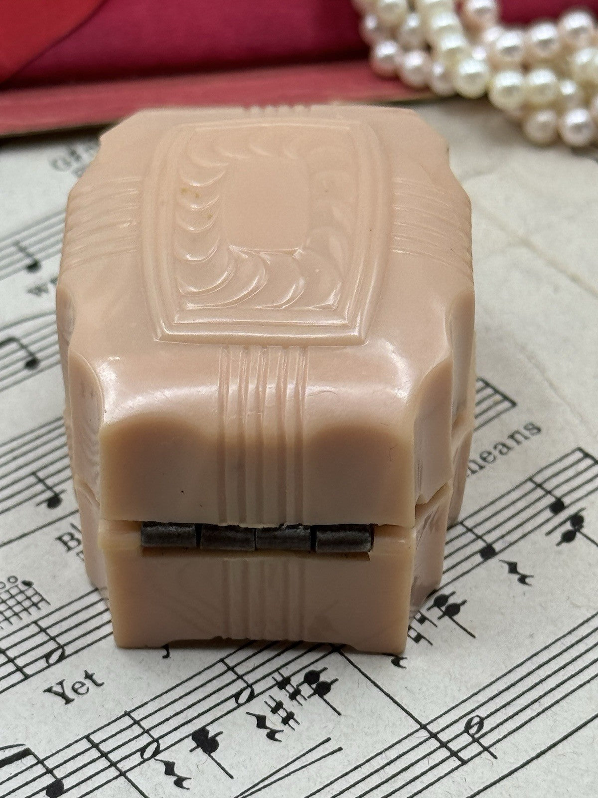 VINTAGE Art Deco Ring Box Morton’s Jewelry Co. Richmond VA - PALE PINK