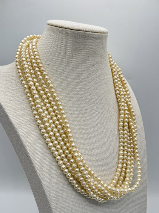 Vintage Multi Strand Faux Peal Necklace Ca. 23”l