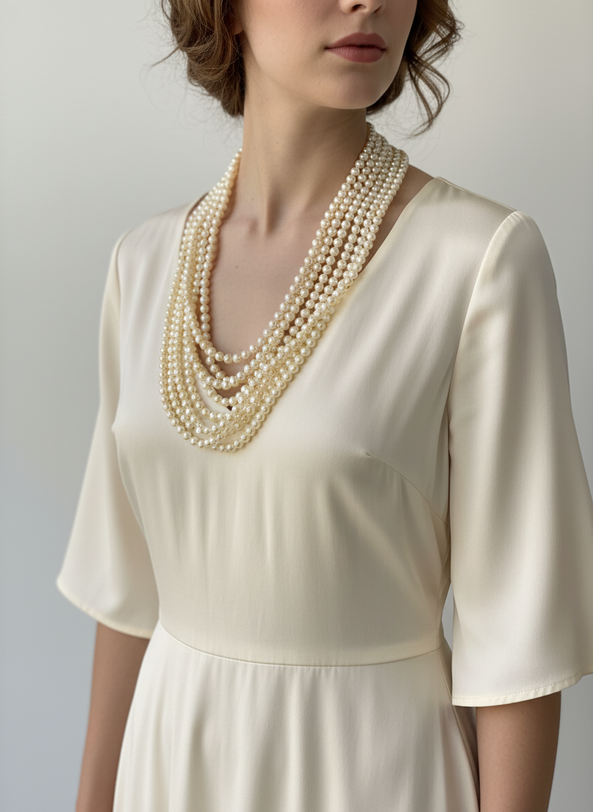 Vintage Multi Strand Faux Peal Necklace Ca. 23”l