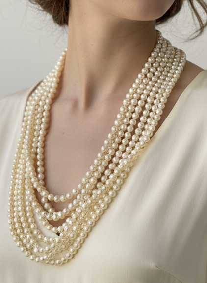 Vintage Multi Strand Faux Peal Necklace Ca. 23”l