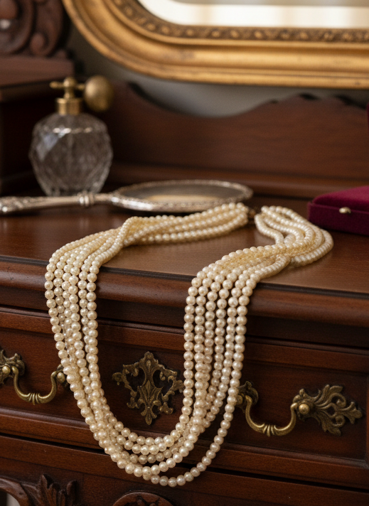 Vintage Multi Strand Faux Peal Necklace Ca. 23”l