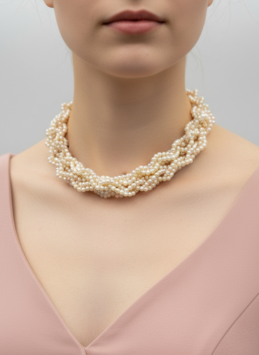 Vintage Faux Pearl Multi Strand Twisted Pink Cream Color 30”l