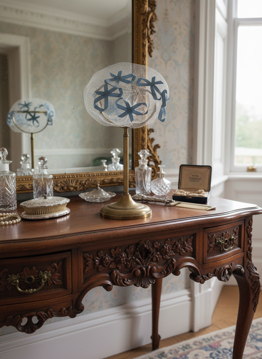 1960s Glamour Veil Powder Blue Bows Ca.10”