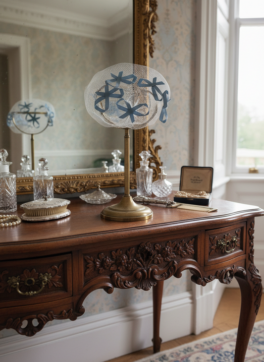 1960s Glamour Veil Powder Blue Bows Ca.10”