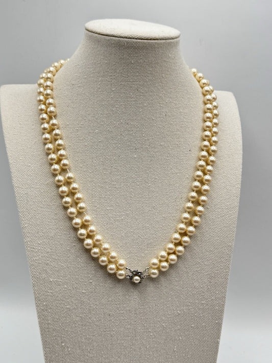 Vintage Double Strand Faux Pearl Necklace 22”