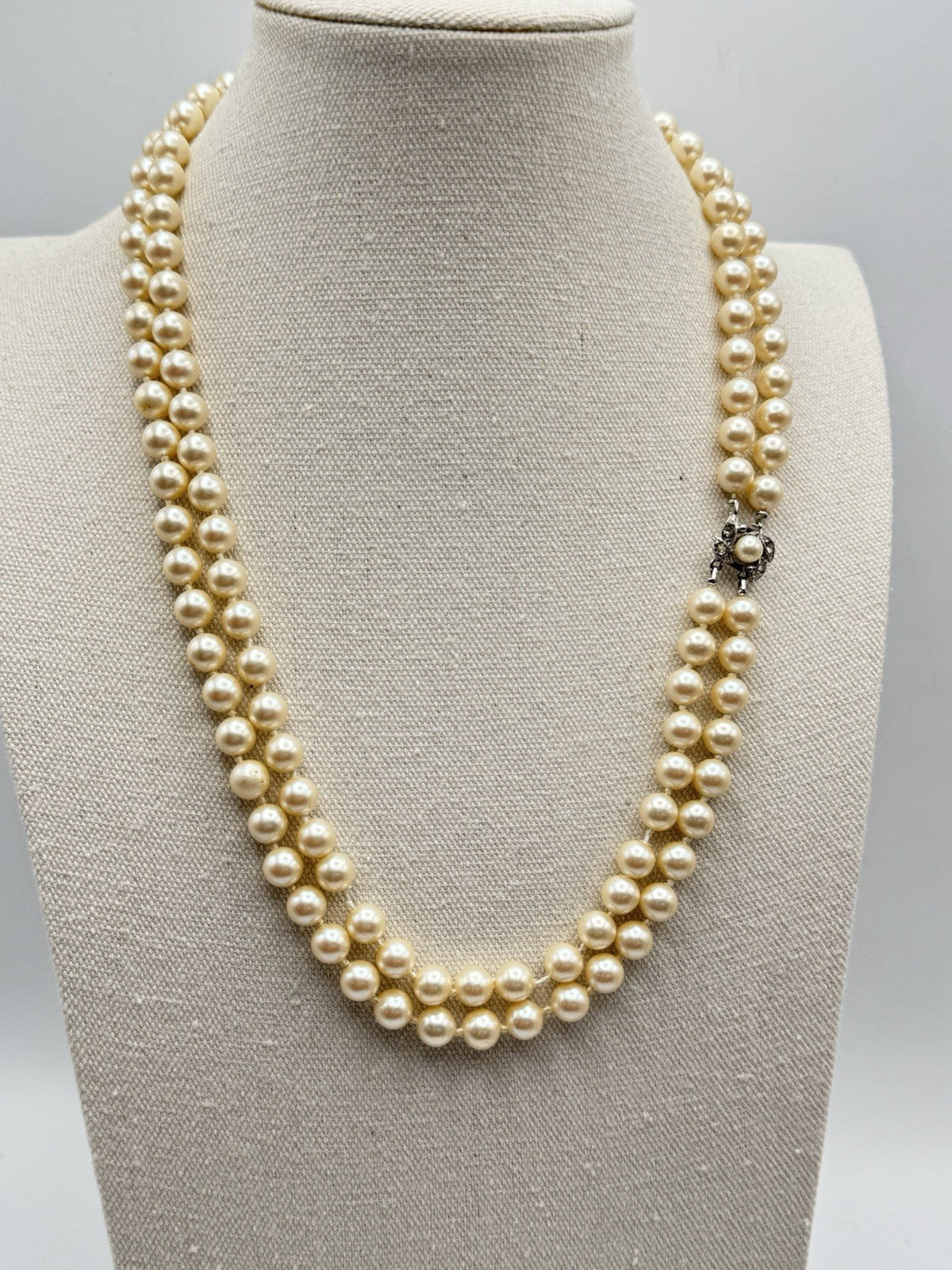 Vintage Double Strand Faux Pearl Necklace 22”