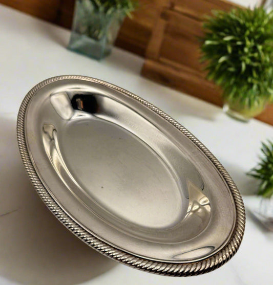 Vintage Silver Plated Oval Serving Tray Platter Basket Circa 12” ESTATE FIND