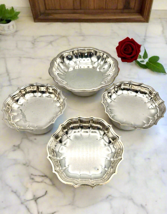 Silverplate Set of 4 Bowls  Chippendale Style 1 X Lg 7.5” 3 X Sm 3.5”
