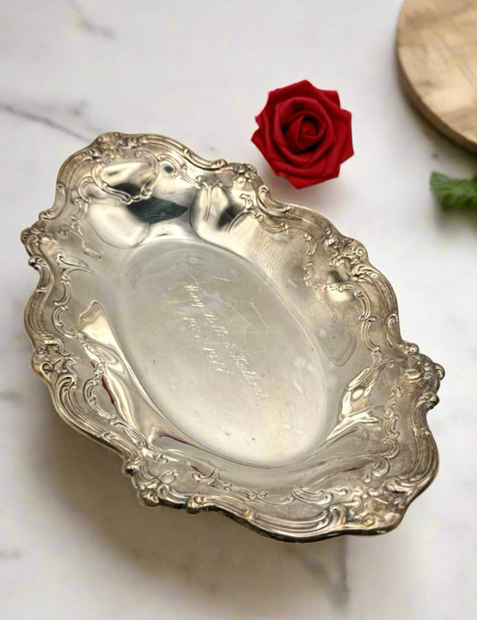Vintage Silverplate Bread Bowl Engraved ESTATE FIND 50th Wedding Anniversary