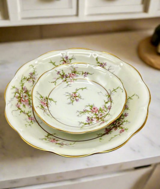 Vintage Theodore Haviland Bowl Set of 2 Rosalinde FRANCE 7.5” & 5”