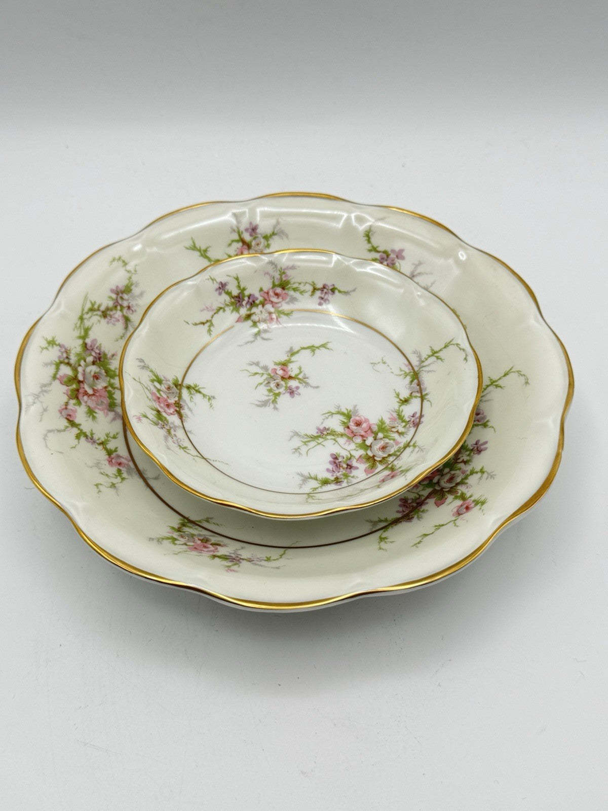 Vintage Theodore Haviland Bowl Set of 2 Rosalinde FRANCE 7.5” & 5”