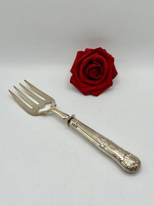 Vintage Silverplate Serving Fork 8.75”l Shell Motif Monogram