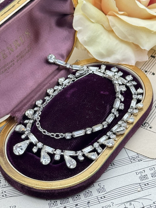 Vintage Clear Rhinestone Necklace Hook Closure Extended 17”