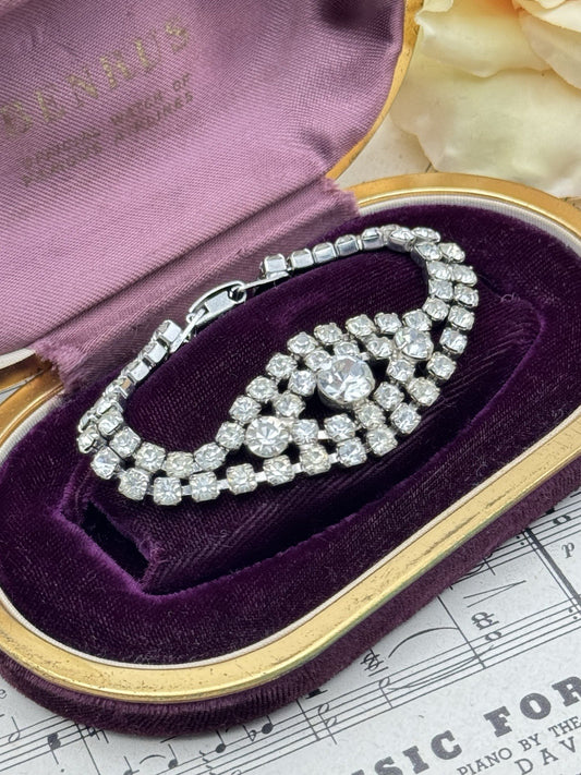 Vintage Rhinestone Bracelet Clear Rhinestone 6.5”l ESTATE FIND