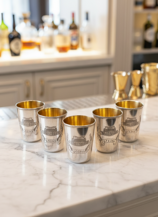 RARE 5 Soviet Armenian 875 Silver Vodka Cups AA9 Star Yerevan Opera 1955 Gilt