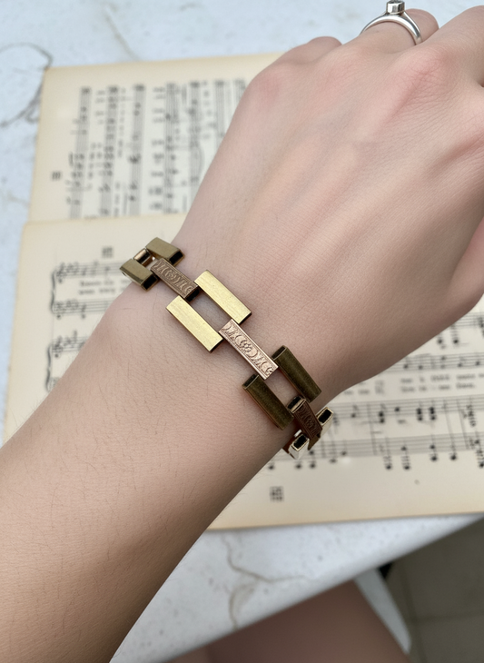 Vintage Art Deco 12k Gold Filled Link Bracelet 6.5”l X 0.6”w Geometric Design