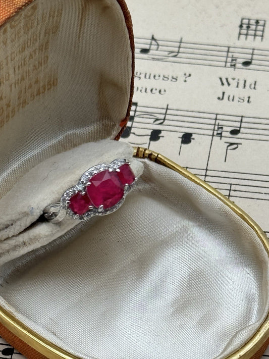 Vintage Silvertone Pink Stone Ring Size 5