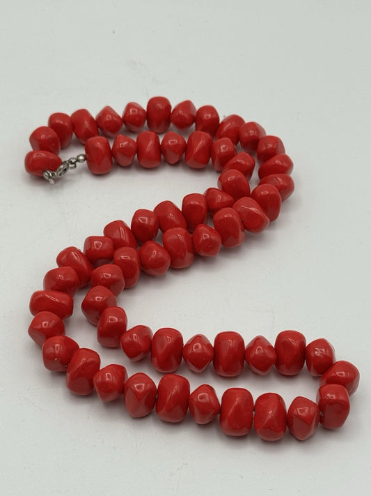 Vintage Red Bead Nugget 0.5” Wide Beaded Necklace 24”