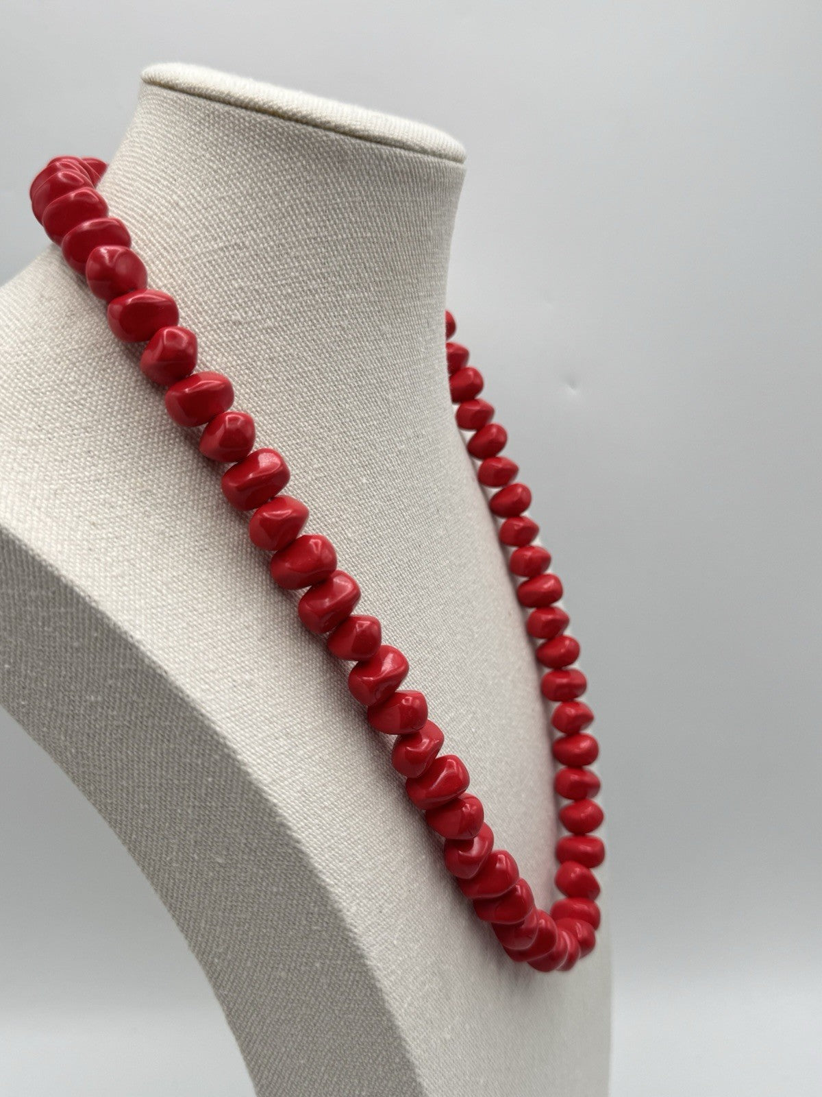 Vintage Red Bead Nugget 0.5” Wide Beaded Necklace 24”