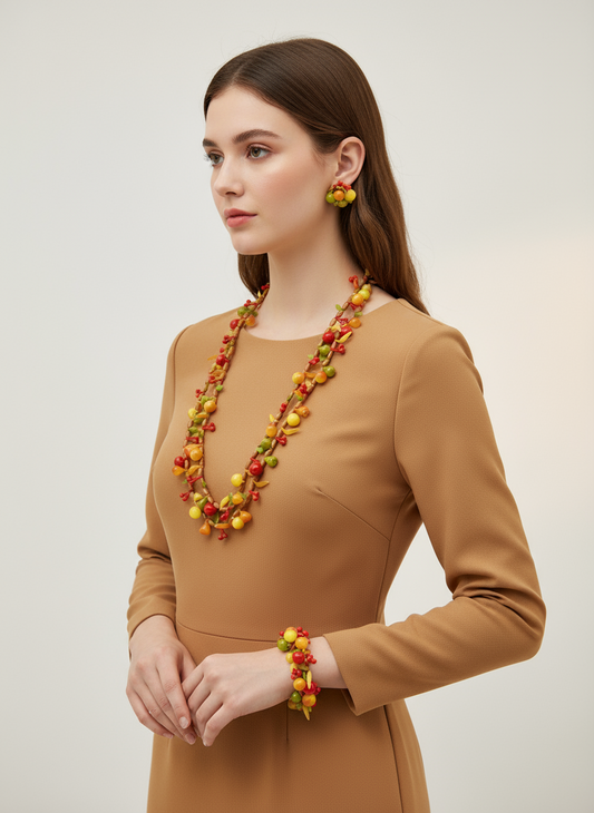 Vintage West Germany Plastic Fruit Jewelry Set Necklace Bracelet Earrings