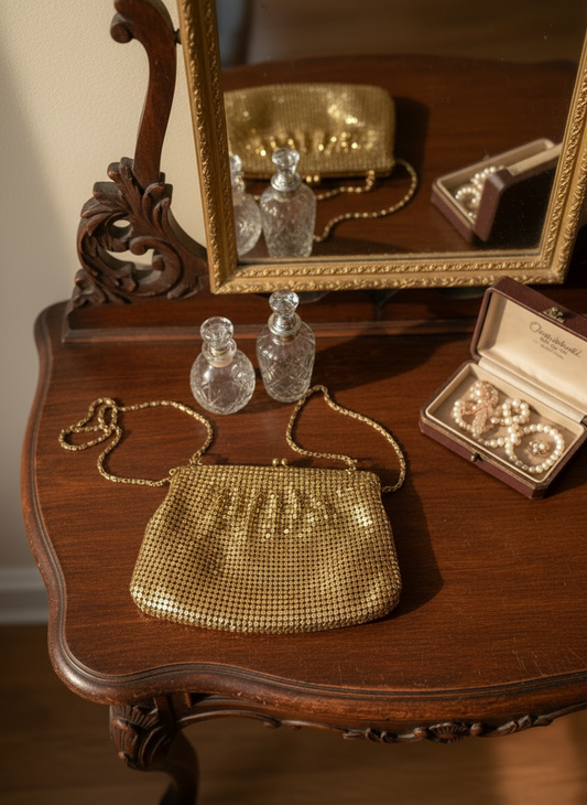 Vintage 80's Gold METAL MESH Evening Bag Chain Strap COCKTAIL Metallic Purse