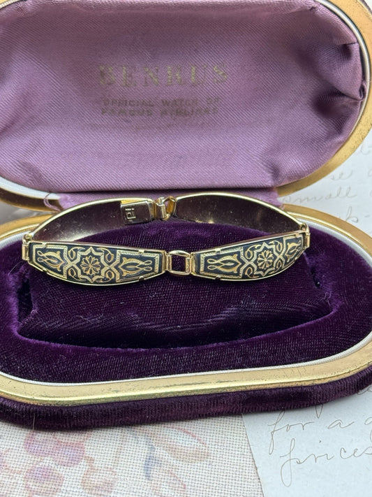 Vintage Damascene Bracelet Spanish Style 6.75”l ESTATE FIND