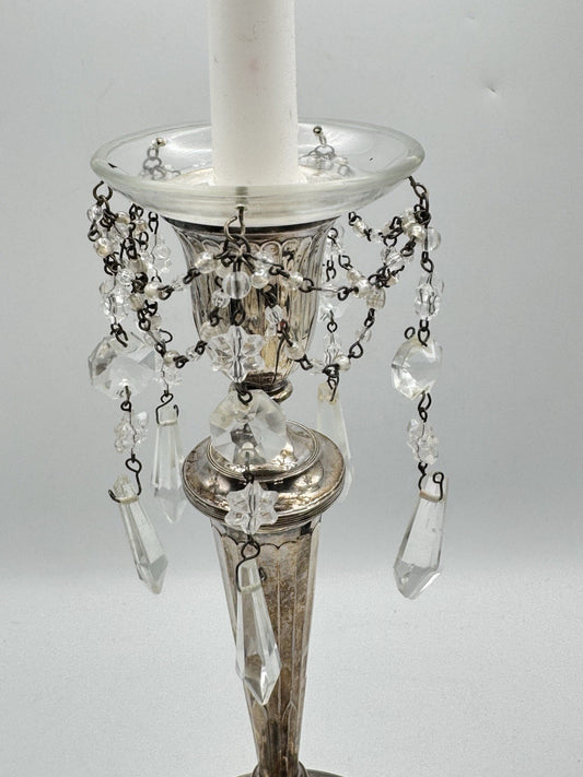2 Antique Style Crystal Bobeche Candle Drip Pans w/ Prisms 3” Diameter 4.75”