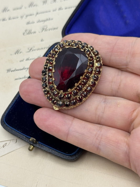 Art Deco Czech Glass Dress Clip Red Faceted Stone Signed Czechoslovakia