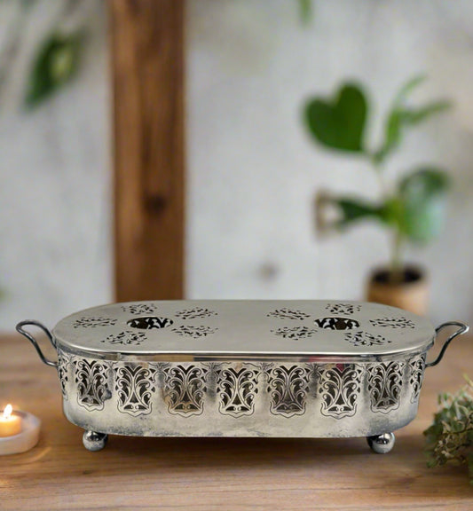Vintage Silverplate Reticulated Food & Tea Warmer Stand with Handles 13.25” RARE