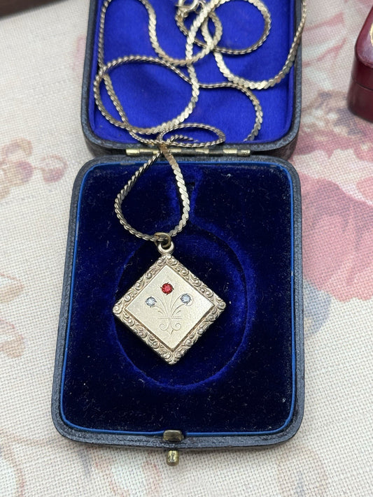 Antique Gold Filled Fob Pendant Necklace w/ Vintage Chain 23” C.1900s