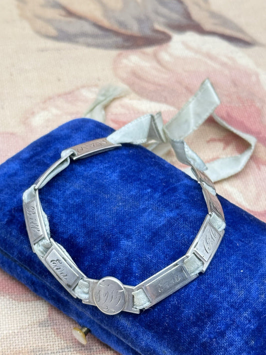 Antique 1915 J.M. Fisher Sterling Silver Panel Bracelet Pat Appl’d For