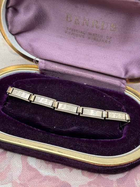 Antique 1915 Friendship Bracelet Gold Filled Rose Gold Engraved Panels 6.25”