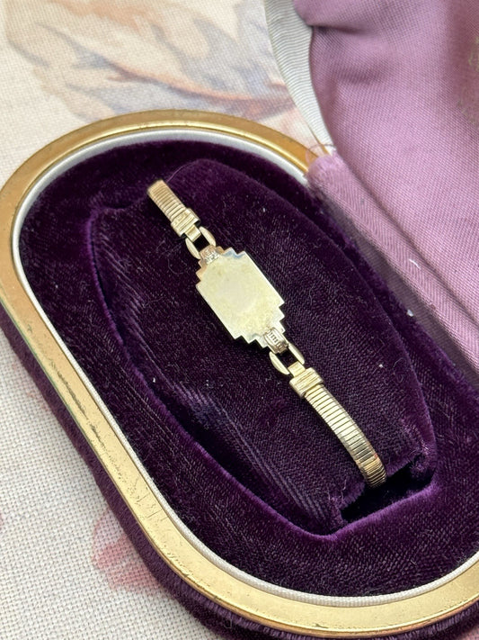 Vintage Duro Charm 10K Gold on Silver 6.5” Bracelet Fob No Monogram Art Deco