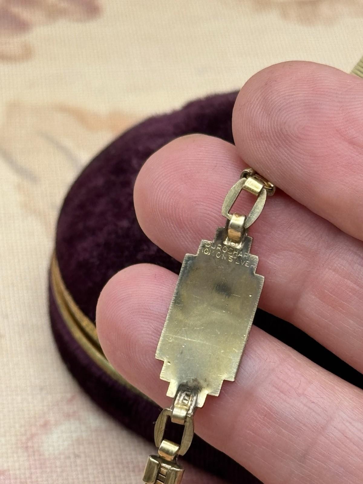 Vintage Duro Charm 10K Gold on Silver 6.5” Bracelet Fob No Monogram Art Deco