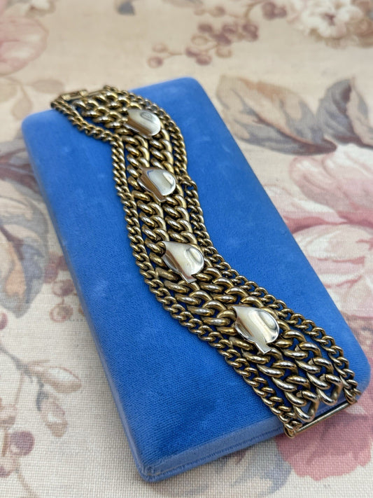 Vintage Gold Tone Chain Link Bracelet 7.5” x 1.25” Wide Statement Jewelry