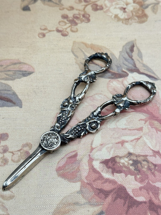 Antique Silverplate Grape Shears / Scissors – Ornate Floral & Vine Design