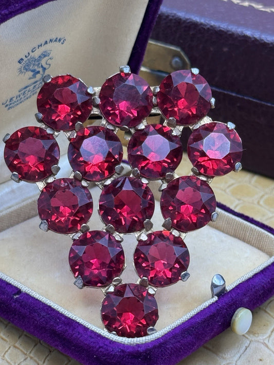 Vintage Art Deco Style Red Glass Rhinestone Dress Clip 2.25” Czech Style