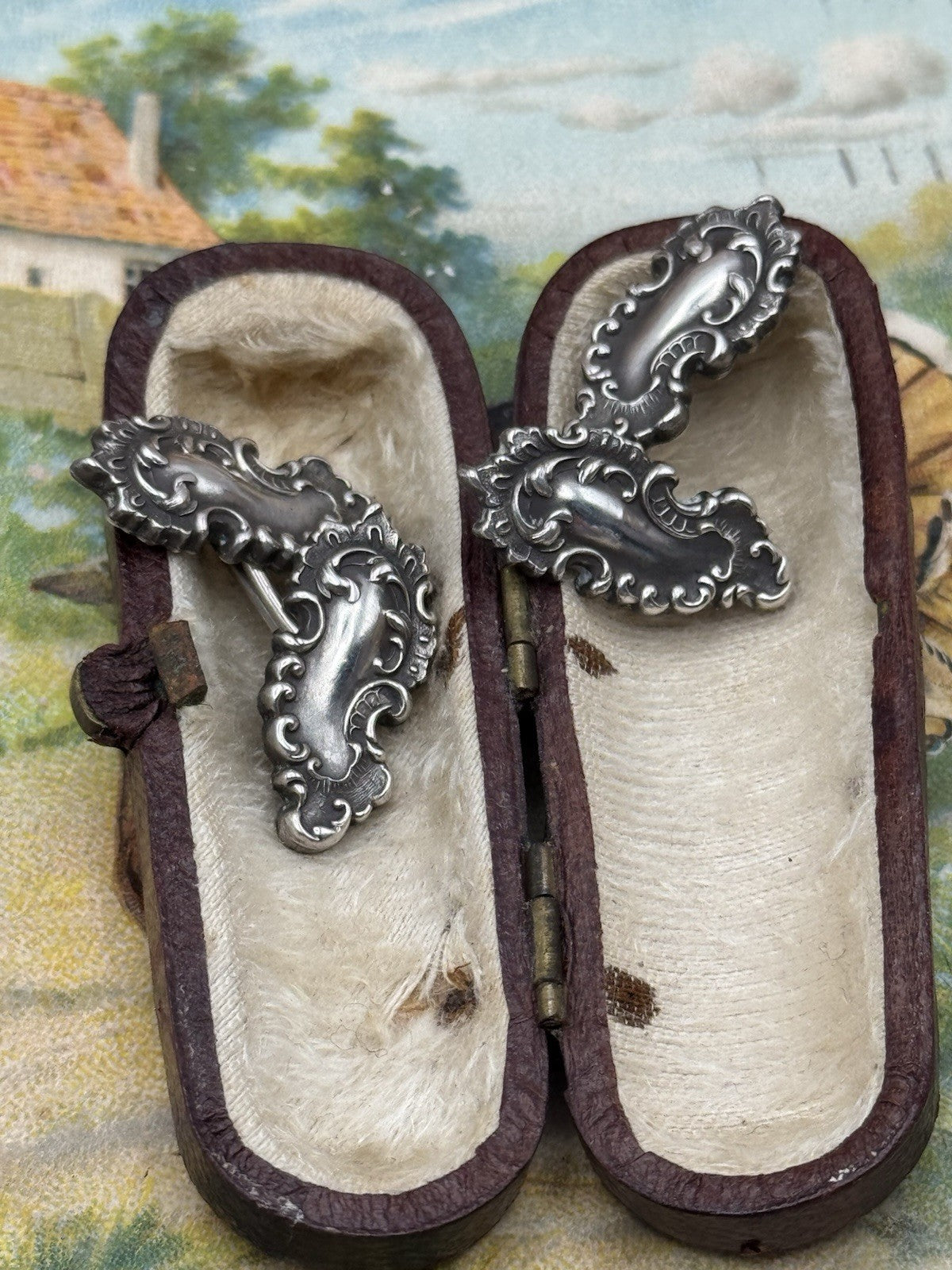 Edwardian Sterling Silver Rococo Scroll Cufflinks Bar Link Unmarked Antique