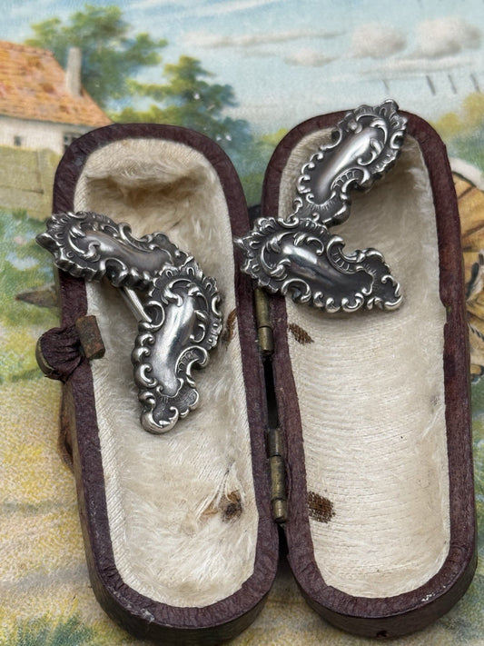Edwardian Sterling Silver Rococo Scroll Cufflinks Bar Link Unmarked Antique