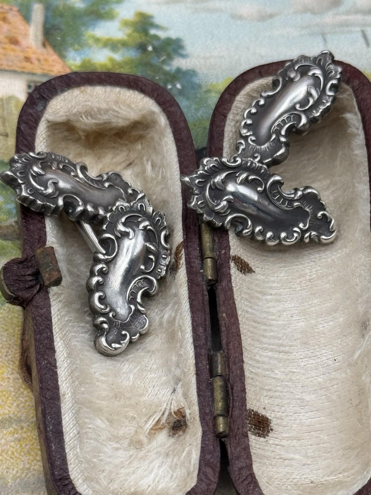 Edwardian Sterling Silver Rococo Scroll Cufflinks Bar Link Unmarked Antique