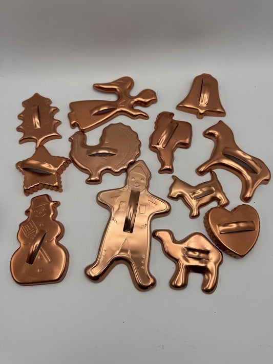 Vintage Copper Tone Cookie Cutters – Set of 12 Holiday Shapes